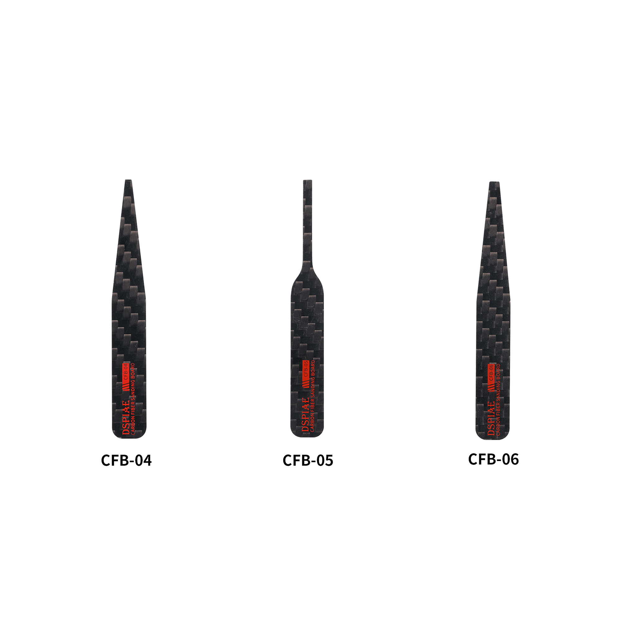 DSPIAE's product shot of the CFB-S02 set: the tapered CFB-04, the waisted CFB-05 and the broad CFB-06
