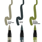 Close-up of three AK WWII Axis Aircraft Cockpit acrylic markers in RLM 02, RLM 66 and Mitsubishi Interior Green