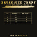 da Vinci Casaneo Series 498 wash brush size chart — belly diameter and tip length in mm for sizes 0 to 8