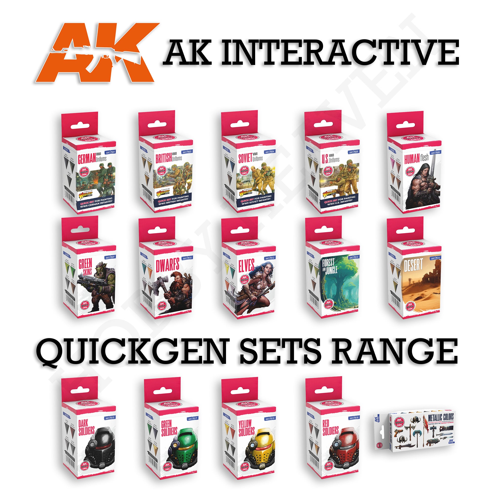 AK Interactive Quickgen Paint Sets 18ml | WWII, Fantasy, Skins & Metallics