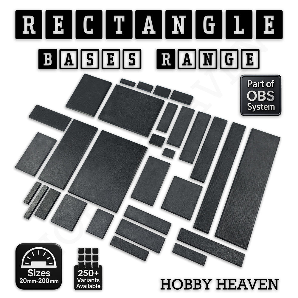 Rectangle Bases Range Sizes - 125x50mm to 200x175mm Large Sizes 3d Print Full Range Tabletop Games