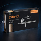 Sparmax SP-20X retail box, its storage case sliding out, flashed Dual to Single Action with a free valve included