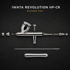 Exploded view of the Revolution CR: nozzle cap, nozzle, cup, needle, spring, comfort handle and trigger