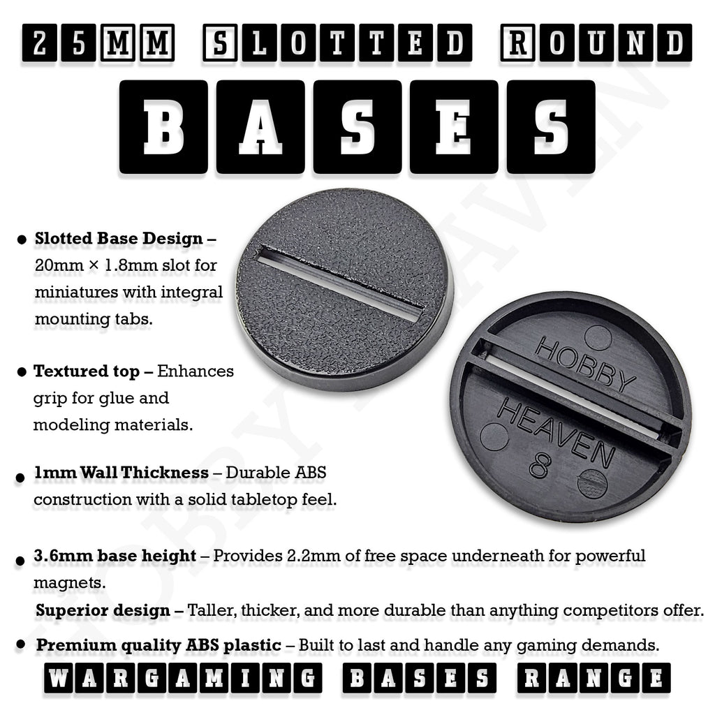 25mm Round Slotted Bases for Wargaming Miniatures | Durable Plastic | Compatible with Popular Tabletop Games