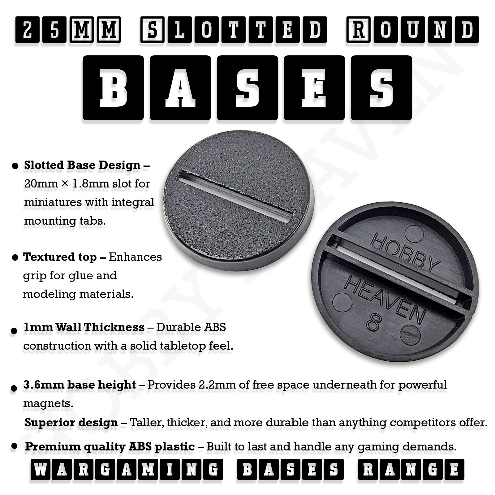 25mm Round Slotted Bases for Wargaming Miniatures | Durable Plastic | Compatible with Popular Tabletop Games