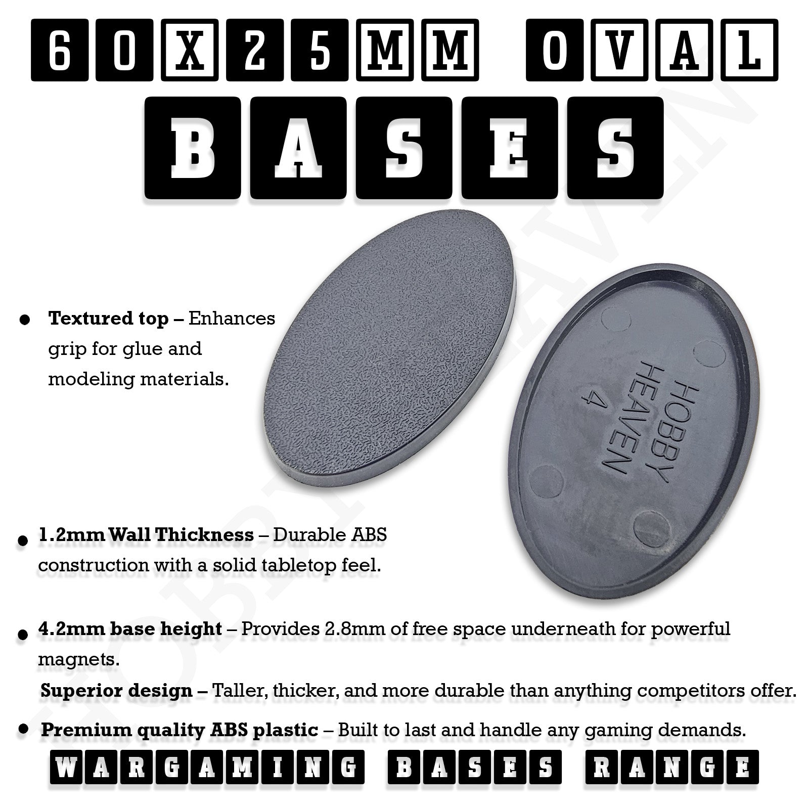 Feature graphic for the oval plain base showing the textured top face beside the moulded underside