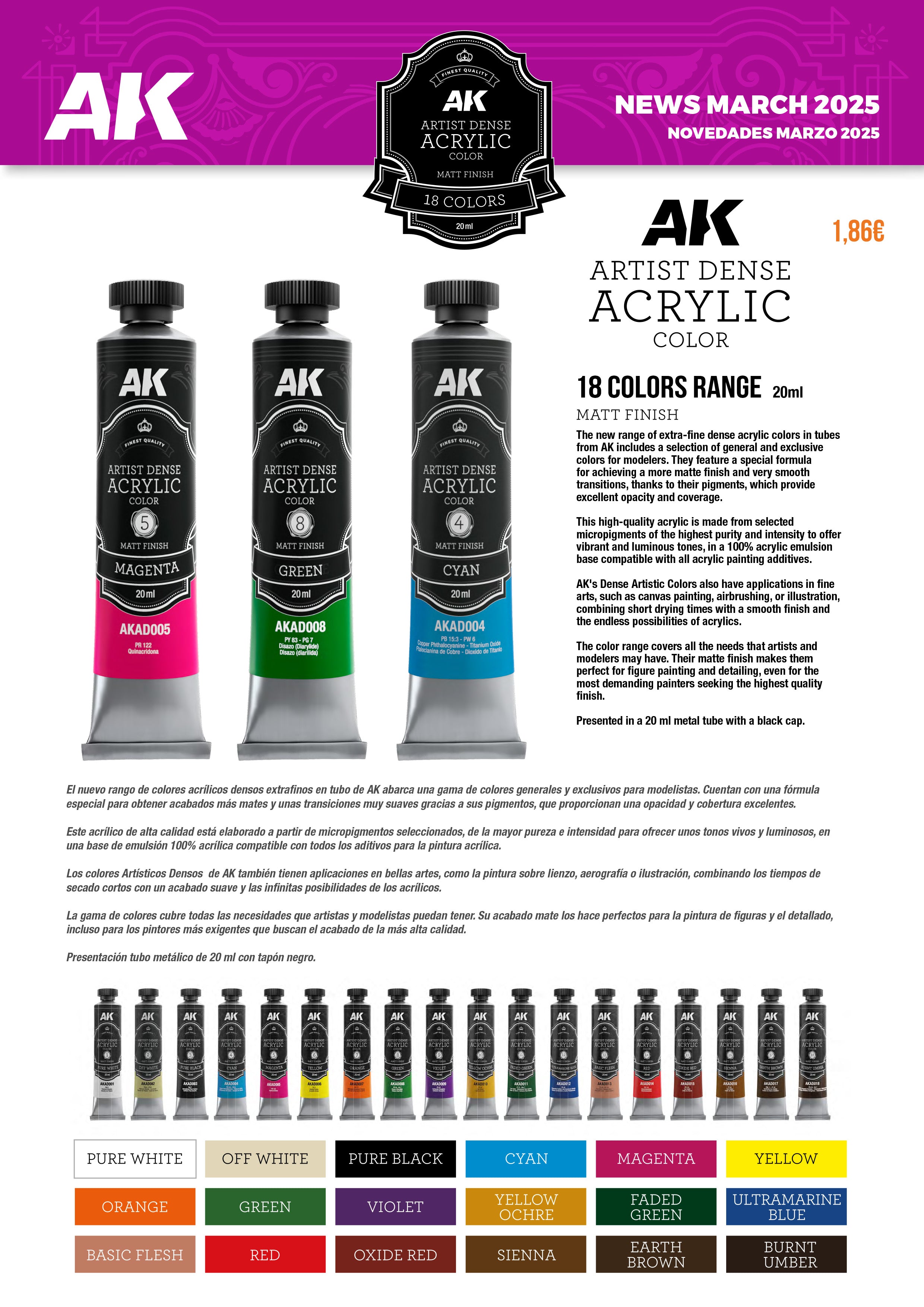 AK Interactive Dense Acrylics Paints Range 20ml