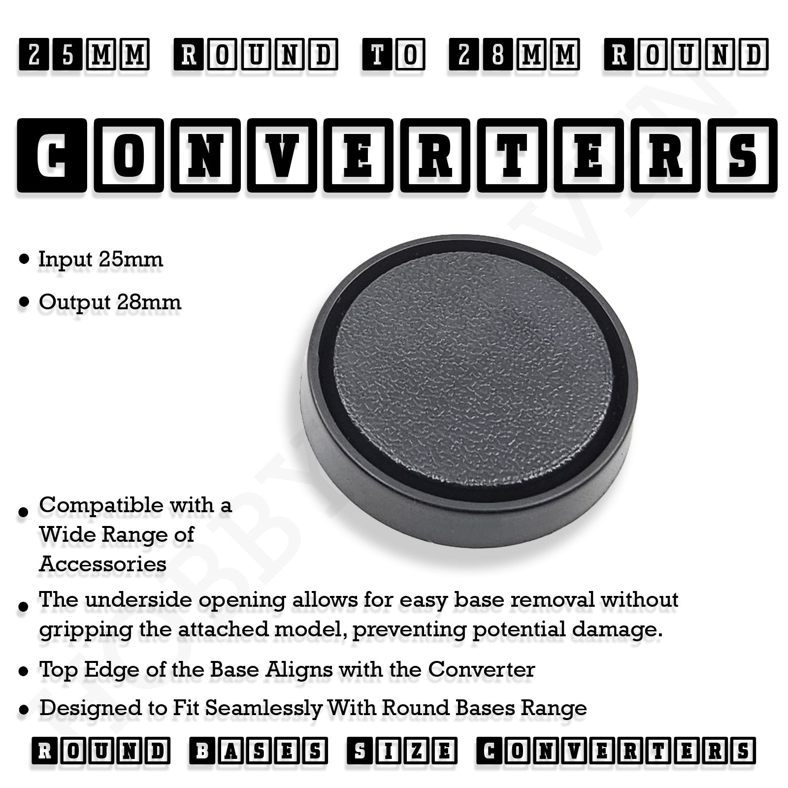 25mm to 28mm Round Base Converters ABS Plastic