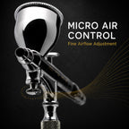 Close-up of the Hi-Line HP-CH Micro Air Control valve knob under the gravity cup, airflow shown as fine gold lines