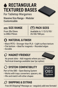 Rectangle Bases Range Sizes - 20x15mm to 75x25mm Small Sizes 3d Print Full Range Tabletop Games