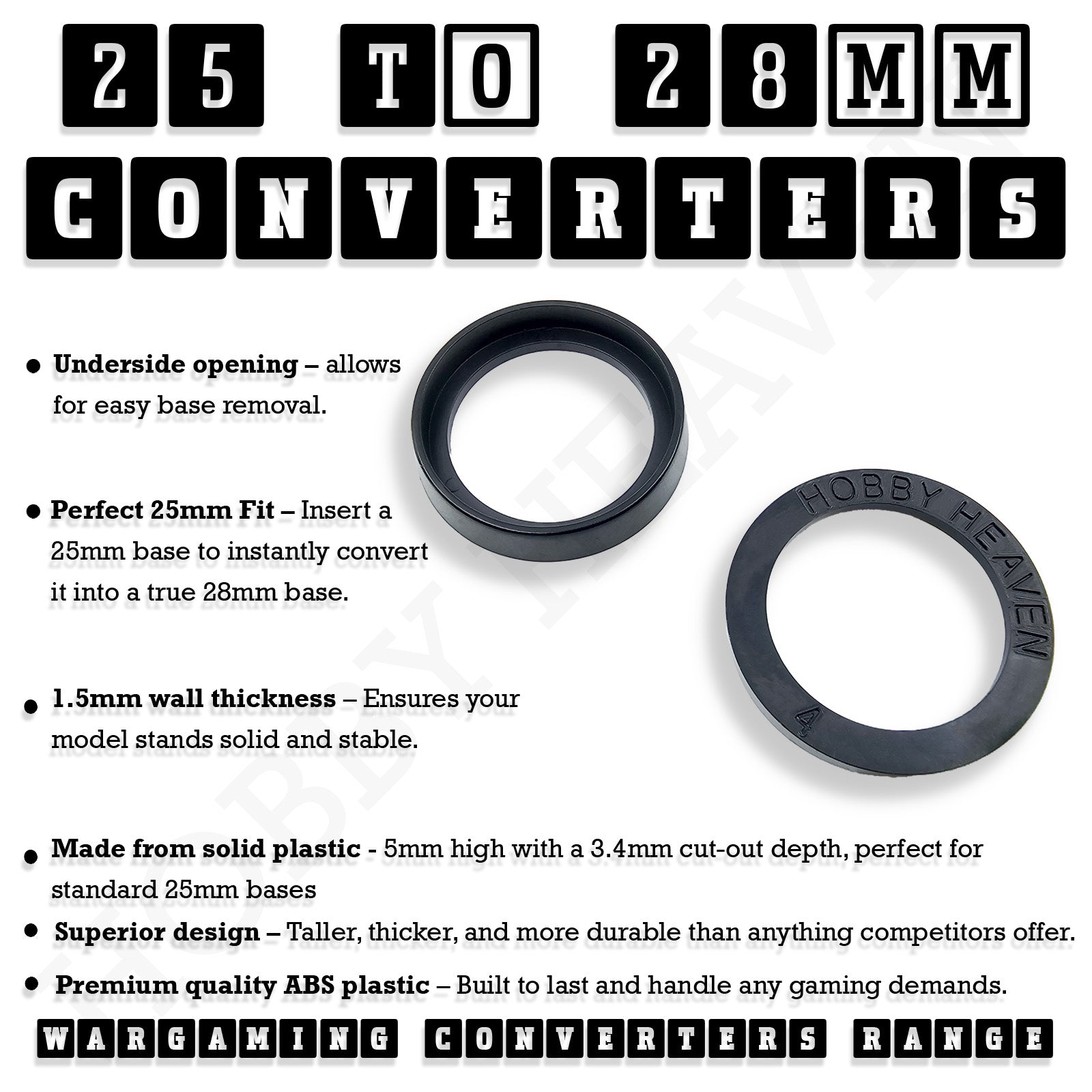 25mm to 28mm Round Base Converters ABS Plastic