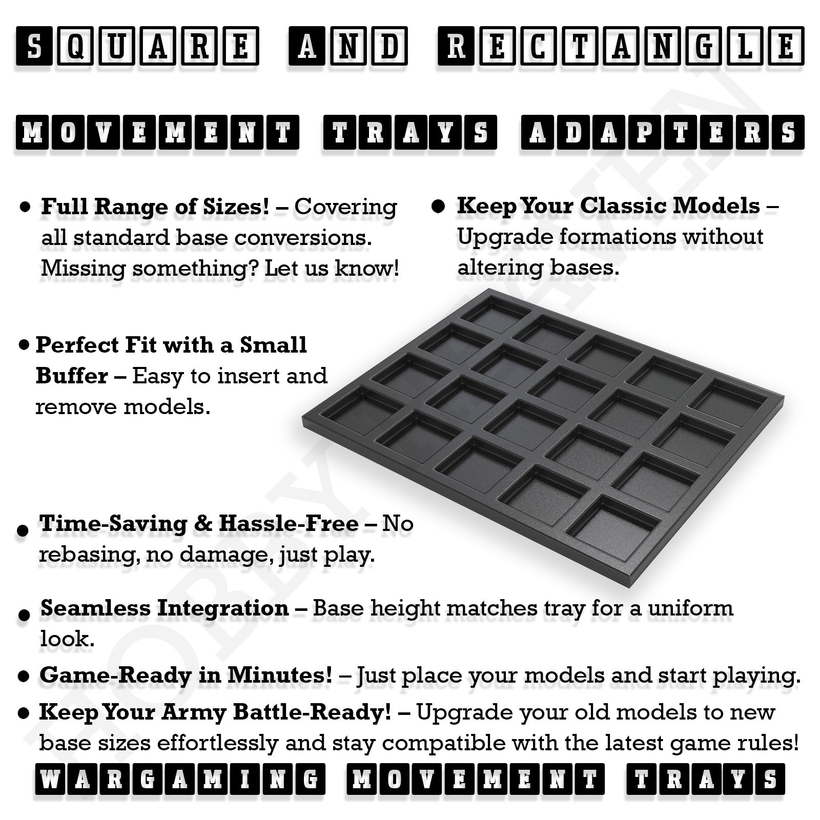 Square and Rectangle Movement Trays Adapters for Tabletop Games