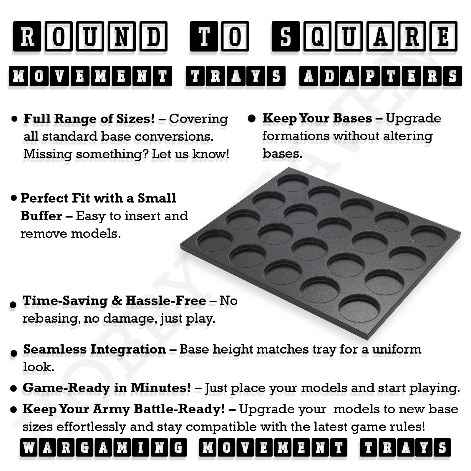 Round to Square Movement Trays Adapters for Tabletop Games