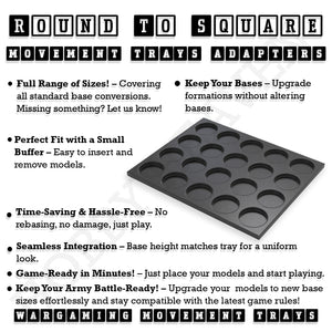 Round to Square Movement Trays Adapters for Tabletop Games