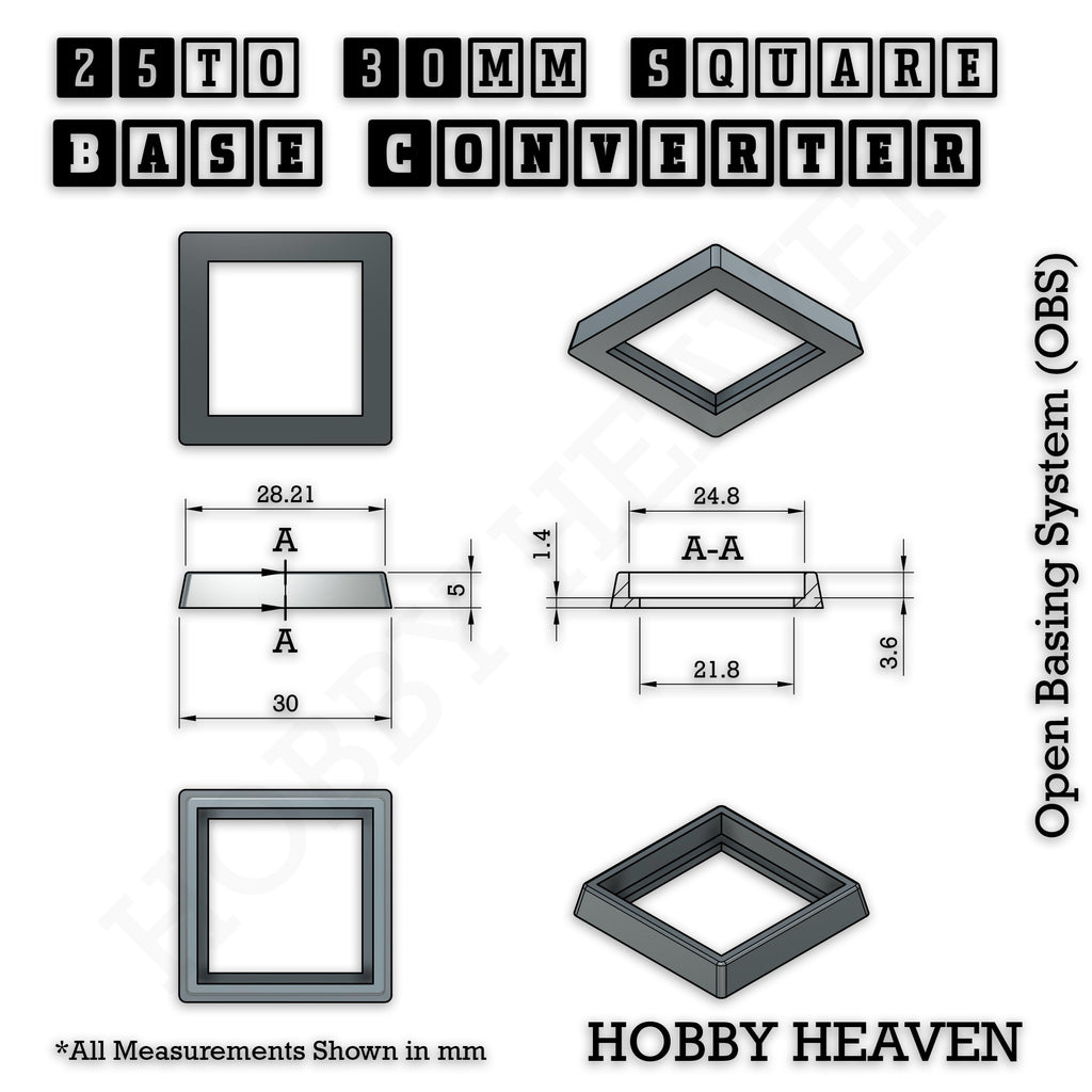 25–30mm Square Base Adapters | Injection Moulded | No Rebasing Required | Fits Popular Fantasy Miniatures
