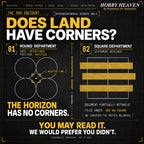 Interdepartmental dispute diagram. Round Department shows four circles with gaps labelled Negative Land and states The Horizon Has No Corners. Square Department statement is redacted with gold bars. Caption: You may read it. We would prefer you didn't.