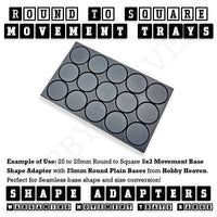 Round to Square Movement Trays Adapters for Tabletop Games
