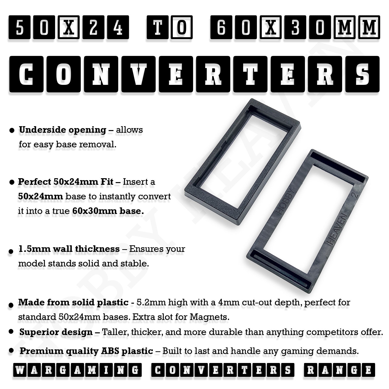 50x24mm to 60x30mm Rectangle Bases Converters ABS Plastic