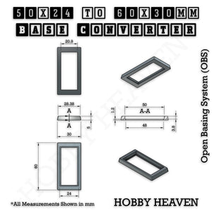 50x24mm to 60x30mm Rectangle Bases Converters ABS Plastic