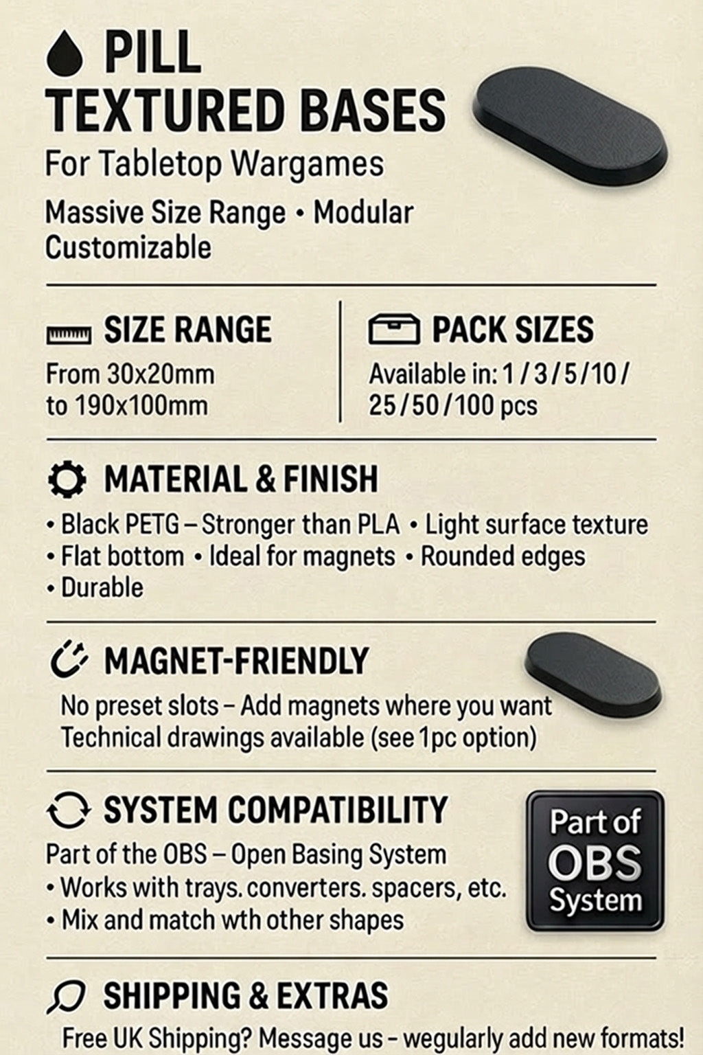 Pill Bases Range - 3d Print Full Range Tabletop Games
