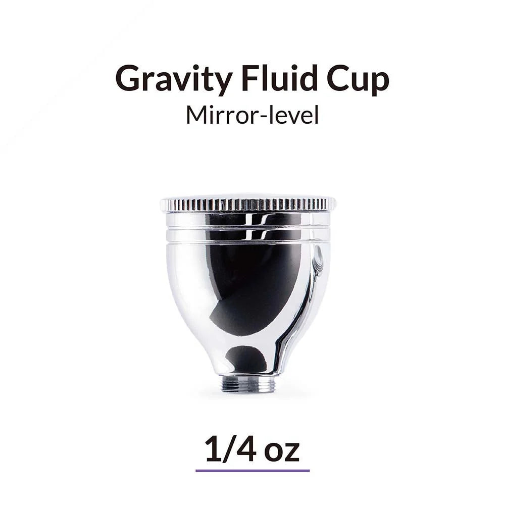 Gaahleri product card: Mirror-level Gravity Fluid Cup, 1/4 oz, stepped cup with knurled lid, on plain white