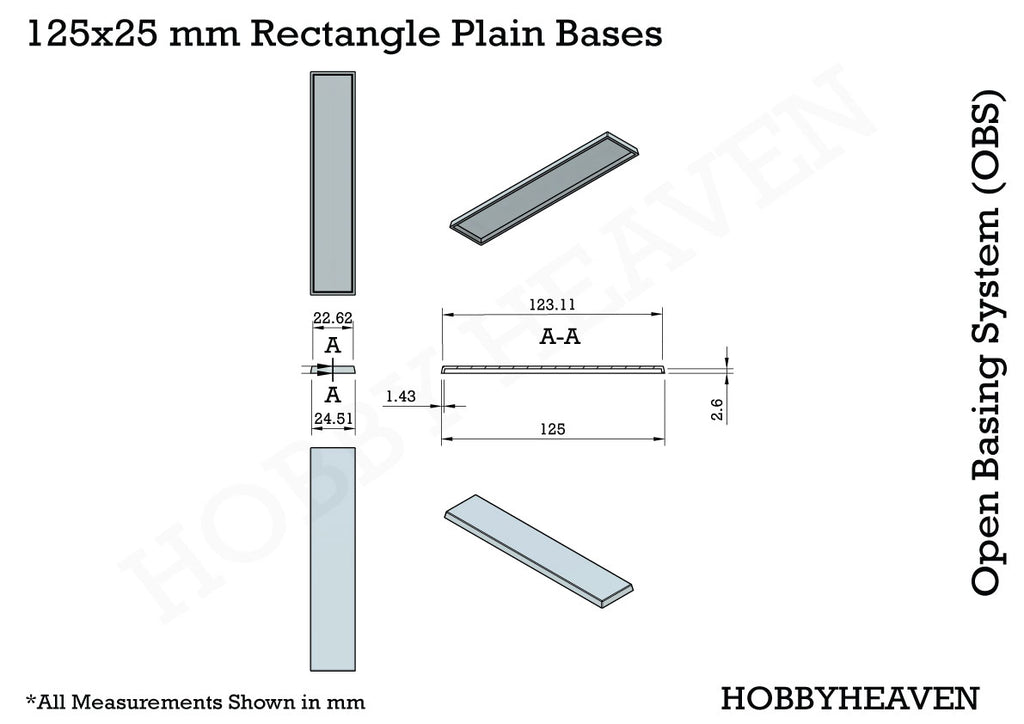 125x25mm Rectangle Plain Bases for Large Wargaming Miniatures 3d Print
