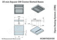 25mm Square Off Center Slotted Plastic Bases 3d Print
