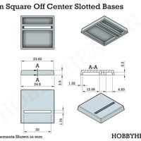 25mm Square Off Center Slotted Plastic Bases 3d Print