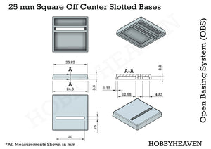 25mm Square Off Center Slotted Plastic Bases 3d Print