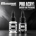 Monument Hobbies Pro Acryl PRIME Brush-On primers — White and Black 22ml bottles