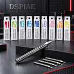 DSPIAE ZPB push broach bits: nine retail boxes from 0.1 to 1.5 mm and loose bits engraved with their width