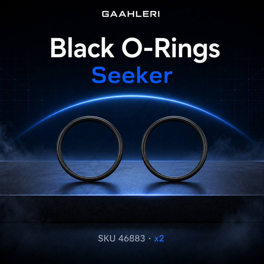 Gaahleri Black O-Rings graphic for the Seeker airbrush, showing two slim black rubber rings on a dark stage