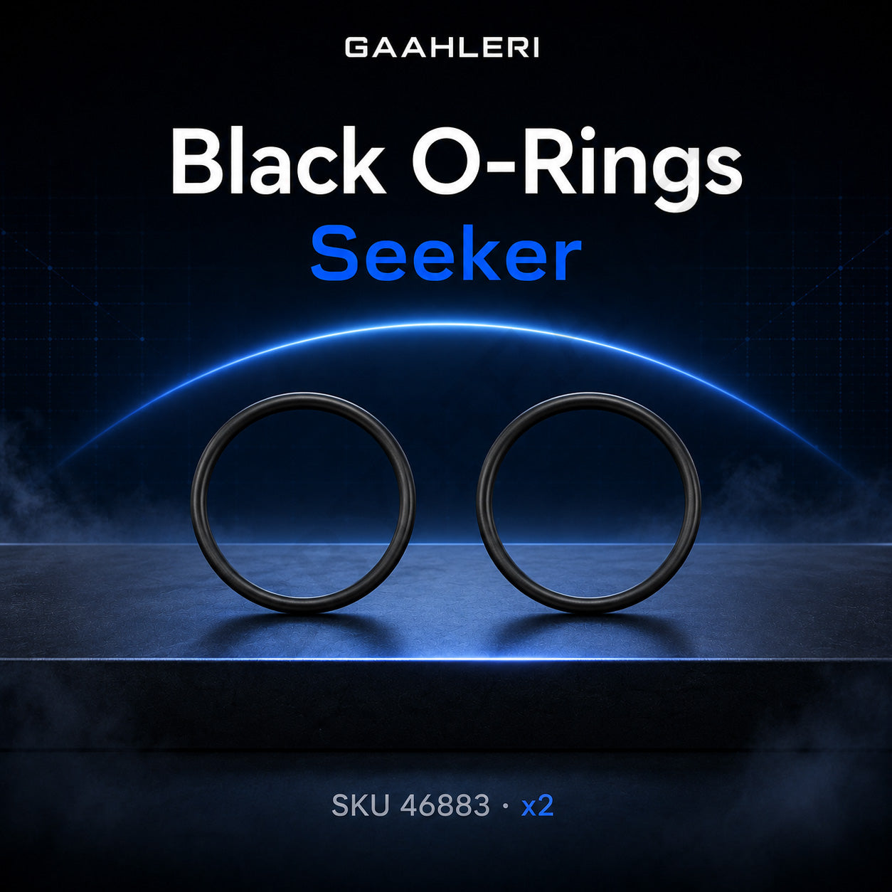 Gaahleri Black O-Rings graphic for the Seeker airbrush, showing two slim black rubber rings on a dark stage