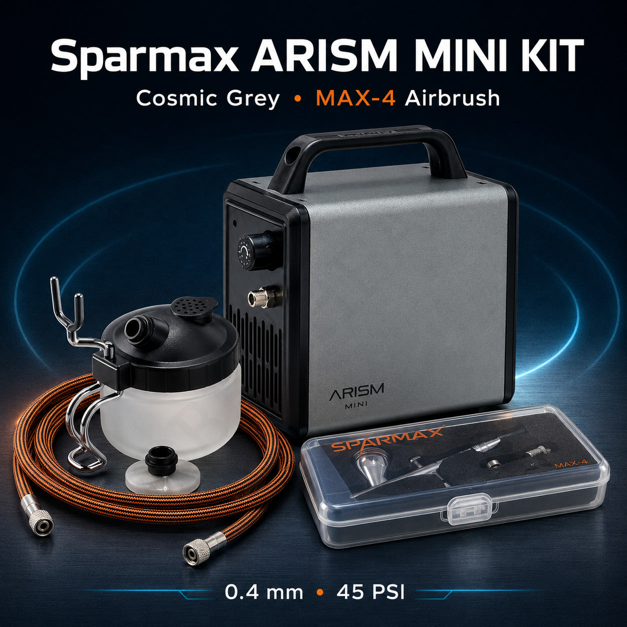 Sparmax ARISM Mini Compressor & MAX-4 Airbrush Kit (C-AR-MINI-KIT-GREY) – Cosmic Grey
