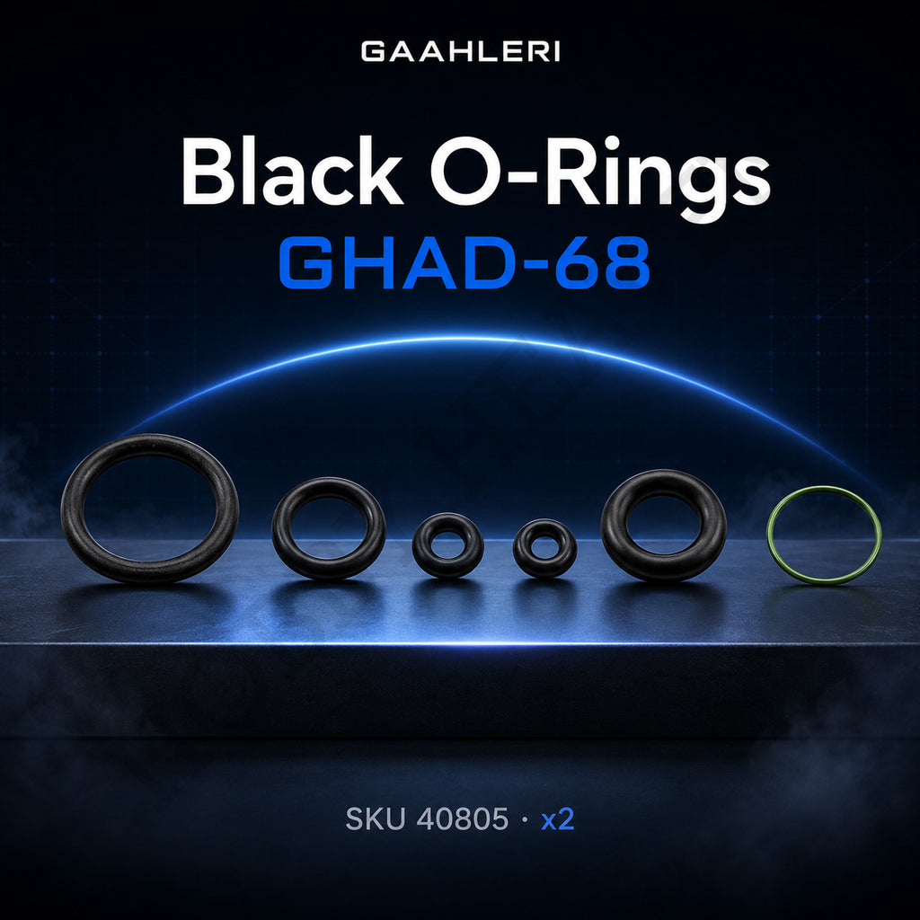 Gaahleri Black O-Rings graphic for GHAD-68, showing six rubber rings in five sizes, one of them green
