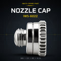 Iwata IWS-6022 E3 nozzle cap for Eclipse and Kustom CS airbrushes, chrome-plated with threaded stem and knurled grip