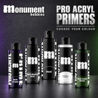 Monument Hobbies Pro Acryl PRIME 120ml primers — seven colour bottles