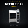 Iwata IWN-1101 needle cap for Neo CN and Neo BCN airbrushes, chrome-plated with knurled grip ring, on dark background