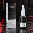 DSPIAE BP-01 Colored Gap Filling CA, black 20 g bottle with clear nozzle cap beside its black and white box