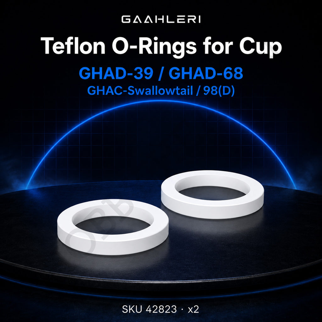 Gaahleri Teflon O-Rings for Cup graphic for GHAD-39, GHAD-68, GHAC-Swallowtail and 98D, two white PTFE rings