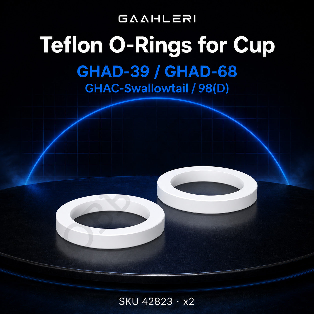 Gaahleri Teflon O-Rings for Cup graphic for GHAD-39, GHAD-68, GHAC-Swallowtail and 98D, two white PTFE rings