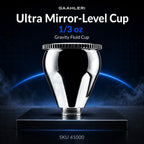 Gaahleri Ultra Mirror-Level Cup 1/3 oz, SKU 41000: mirror-polished gravity fluid cup on a dark studio stage