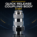 Iwata E-QD1 QuickFit quick-release coupling body, chrome-plated with knurled grip and 1/8 BSP male thread