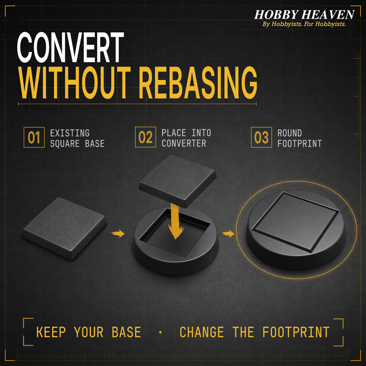 Square to Round Base Converters 3D Print Full Range