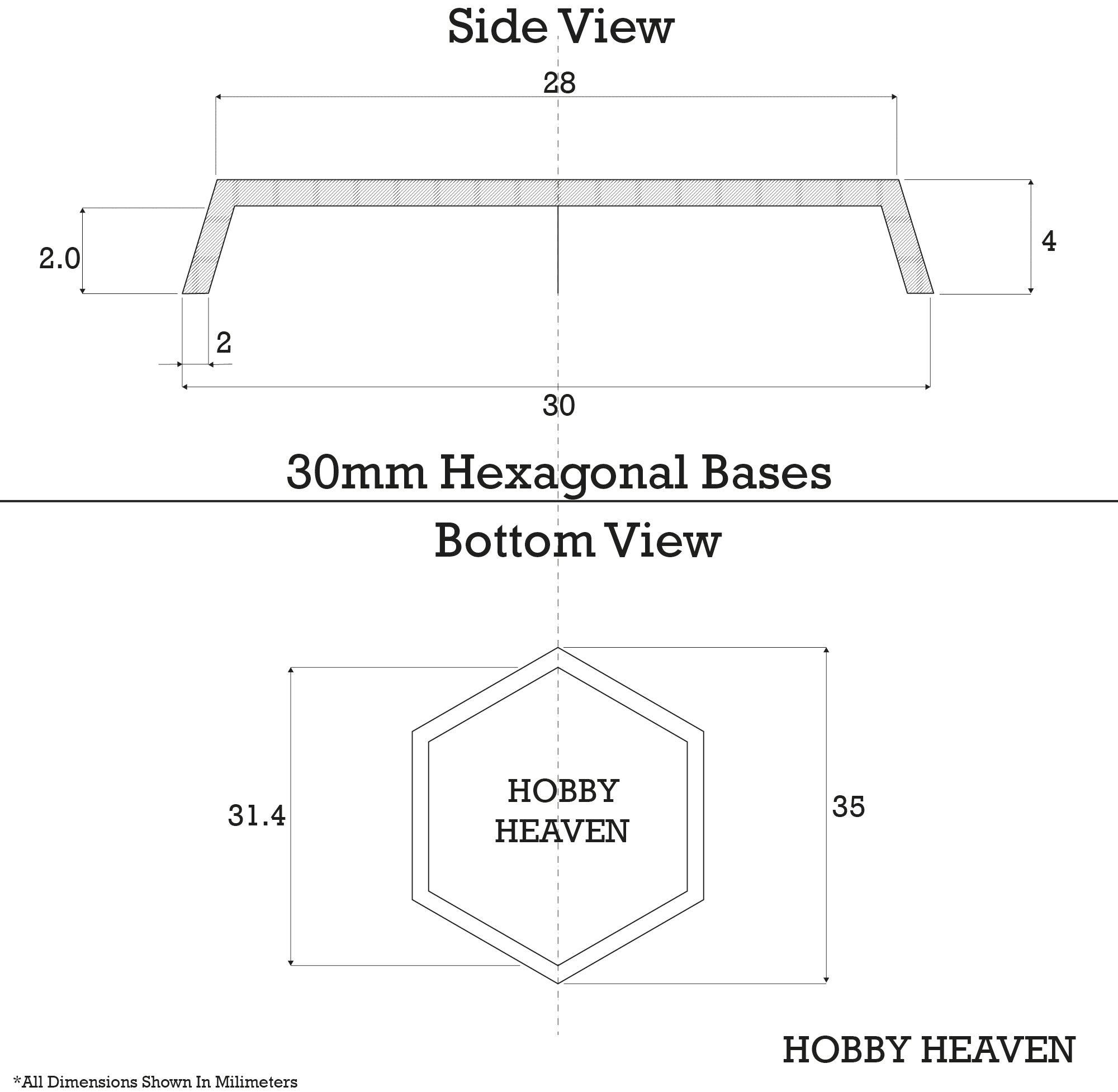 30mm Hexagonal Plain Plastic Bases - Hobby Heaven
