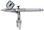 Iwata Custom Micron CM-C2 on white, side view with the pistol-grip moisture filter screwed to the air inlet