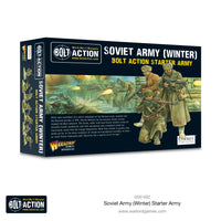 Front view of the Bolt Action Soviet Winter Starter Army box showcasing artwork and product details for winter combat wargaming.
