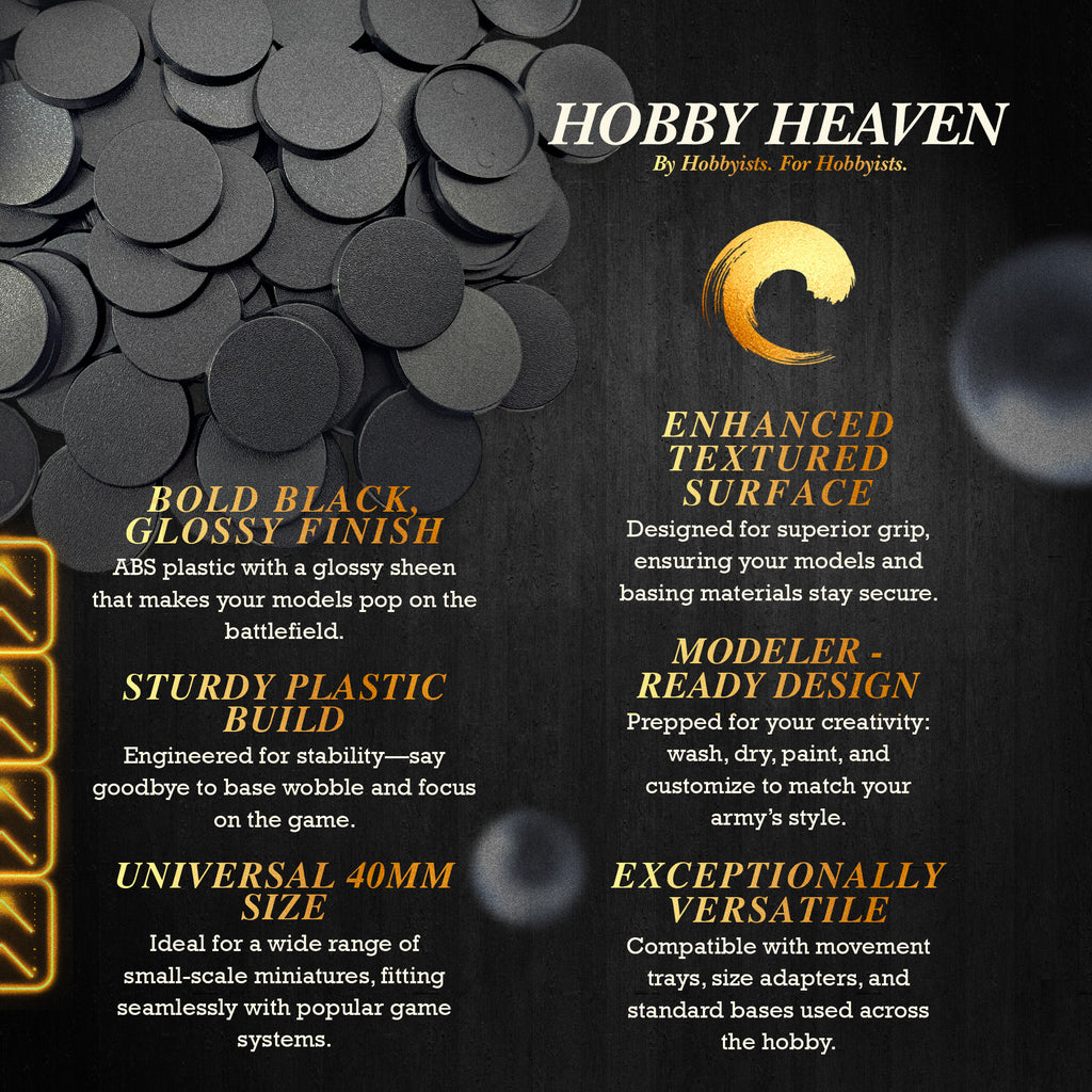 40mm Round Bases | Plain Black Plastic Bases for Wargames| Miniature Wargaming Bases