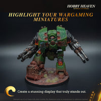 Highlight your wargaming miniatures" banner featuring a detailed painted figure, promoting Hobby Heaven products for creating stunning and standout displays. Ideal for hobbyists seeking high-quality bases for their miniature collections.
