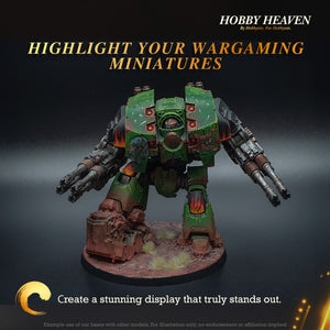 Highlight your wargaming miniatures" banner featuring a detailed painted figure, promoting Hobby Heaven products for creating stunning and standout displays. Ideal for hobbyists seeking high-quality bases for their miniature collections.